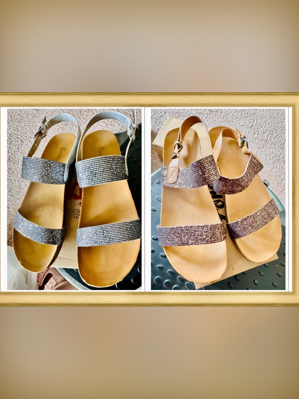 Sparkling Double-Strap Sandals - Silver/Champagne Sz 8.5 brand new